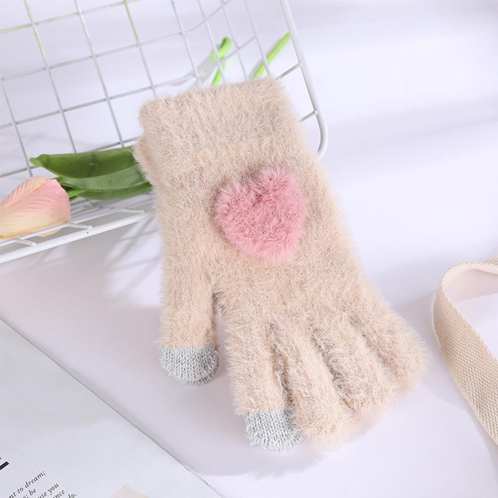 Winter Mink Plush Cold Resistant Gloves Suitable For Women's Soft And Warm Cute Solid Color Knitted Five Finger Gloves