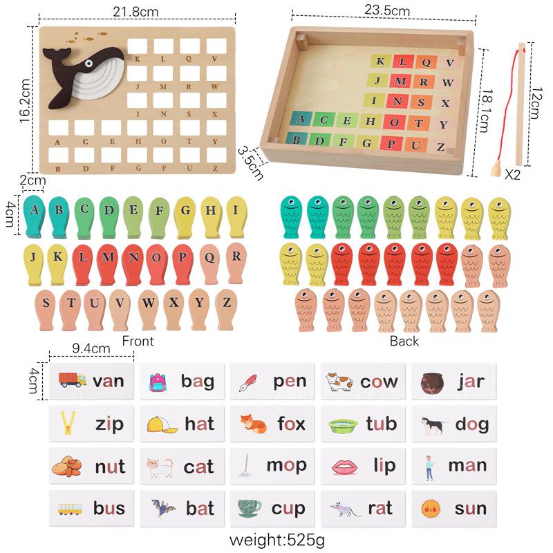 Children's Wooden Magnetic Fishing Toy - Learn English Alphabet & Word Spelling Fun