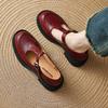 Krazing Pot Sheepskin Round Toe Size 42 Thick Med Heels Slip on Platform Gladiator Metal Buckle Autumn Pumps