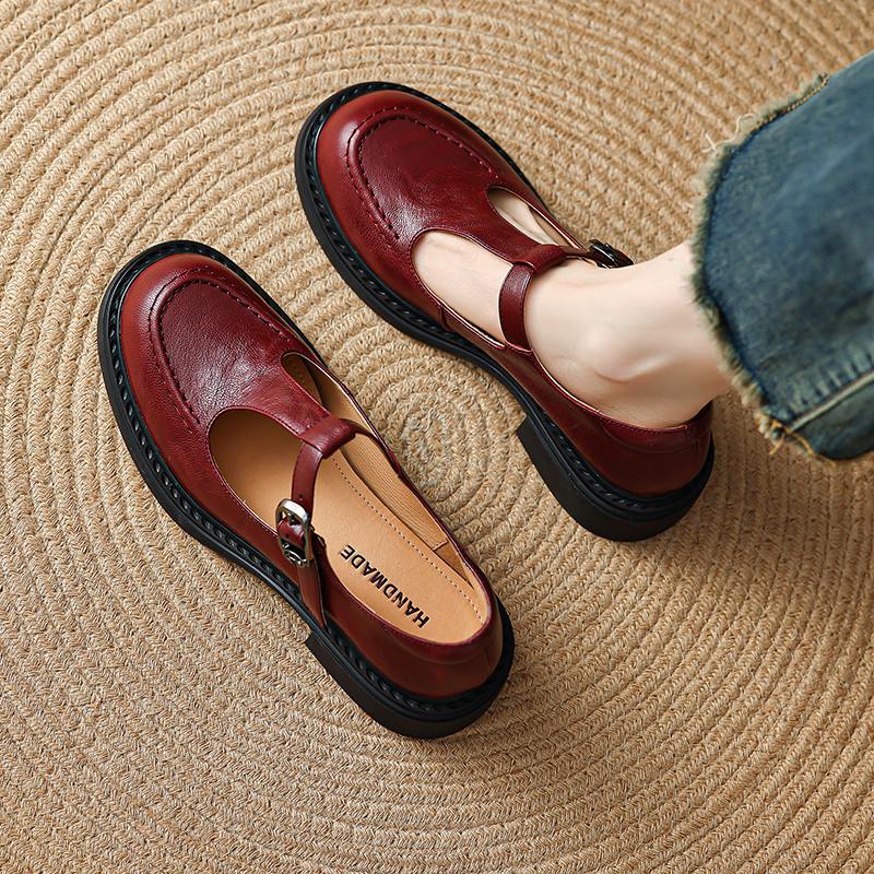Krazing Pot Sheepskin Round Toe Size 42 Thick Med Heels Slip on Platform Gladiator Metal Buckle Autumn Pumps