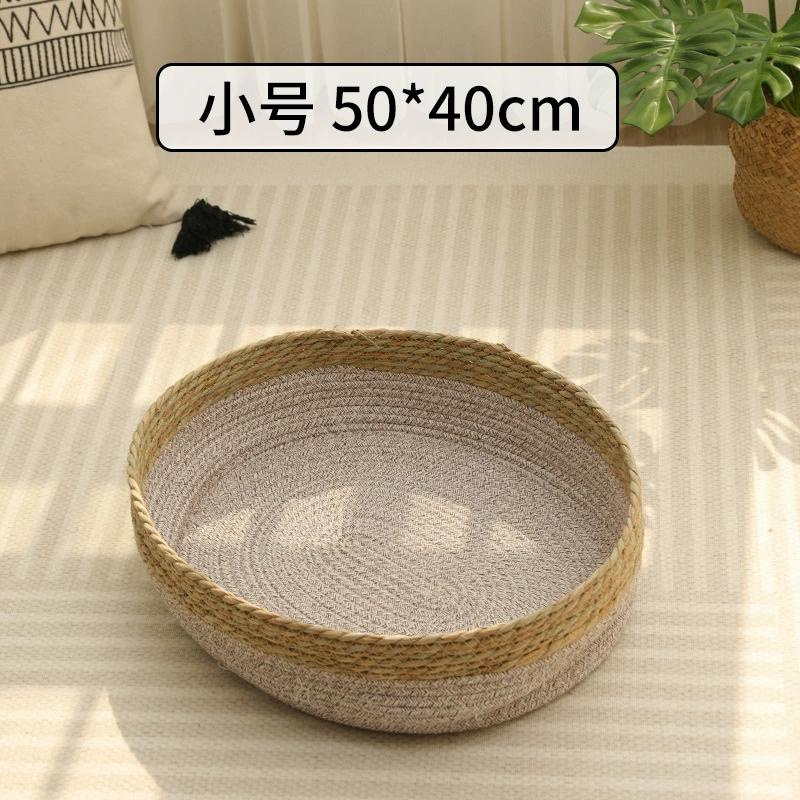 Woven Straw Cats Indoor Pet Furniture Multifunctional Post Natural Straw Bedding for Small Dog and Cats Cotton Rope Bed