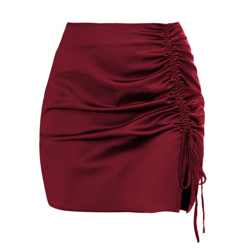 Einfarbiger gerüschter Hüftrock High Waist Satinkleid