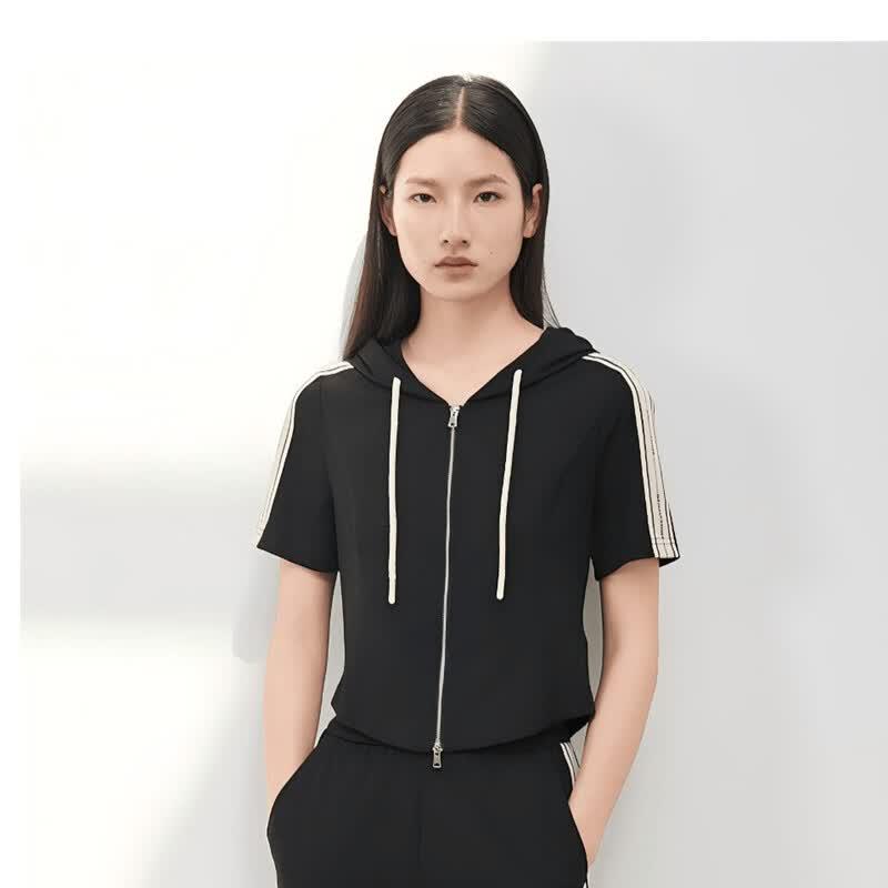 Women s Casual Patchwork Short Sleeve Knit Top L чёрный