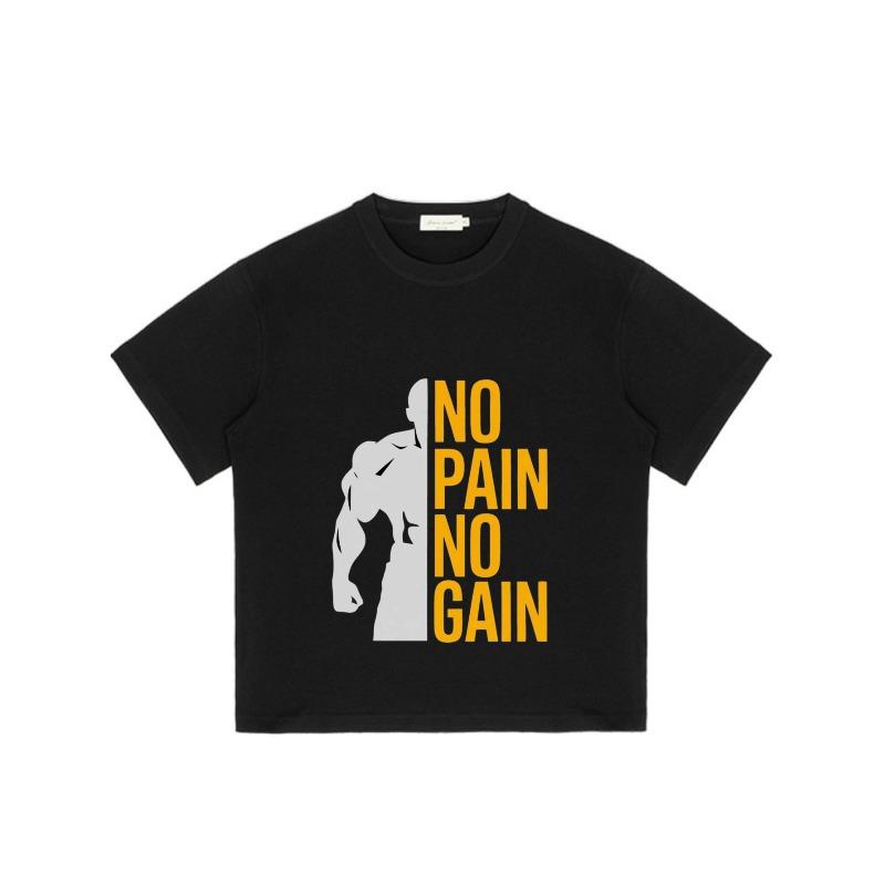 Black T-Shirt No Pain No Gain Muscular Man Graphic Gym Workout Fitness Motivation Shirt for Men and Women Casual Wear Sportswear