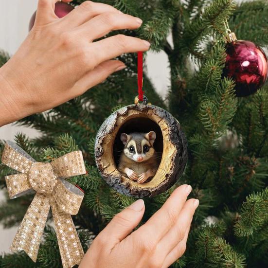 Forest Animal Christmas Ornament 2D Acrylic Owl Raccoon Koala Squirrel Xmas Tree Hanging Decoration for Tree Home Party Decor