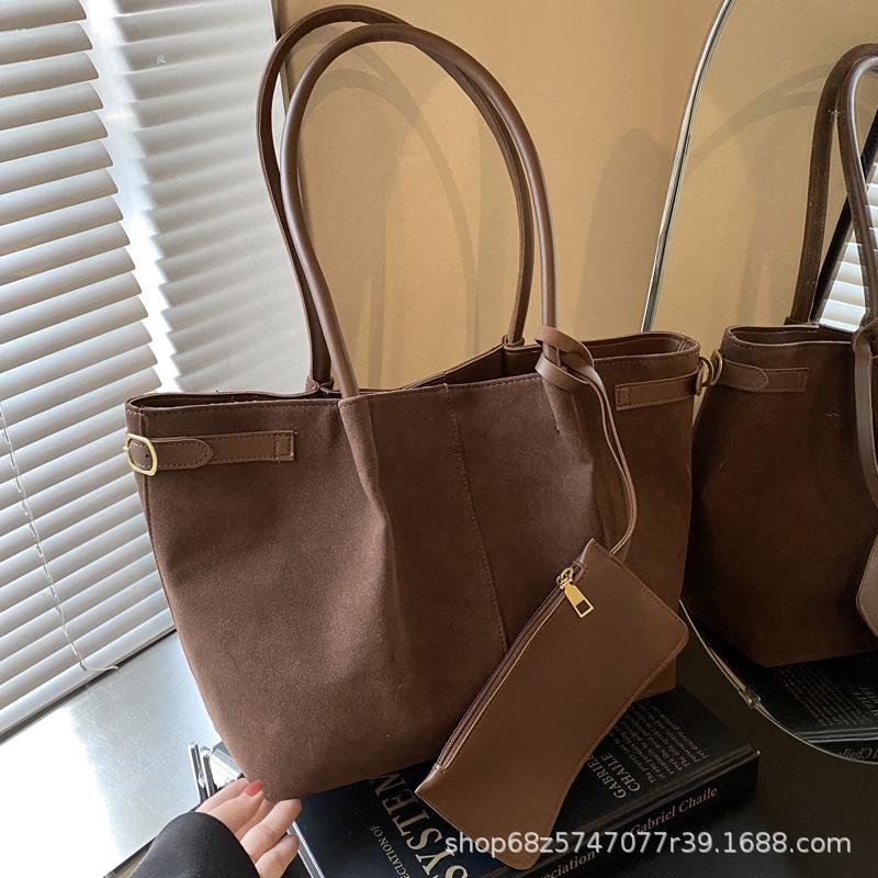 Suede Nubuck Tote Bag Large Capacity Commuter Shopping Bag Premium Mother-in-law Bag Maillard Vintage Shoulder Underarm Bag