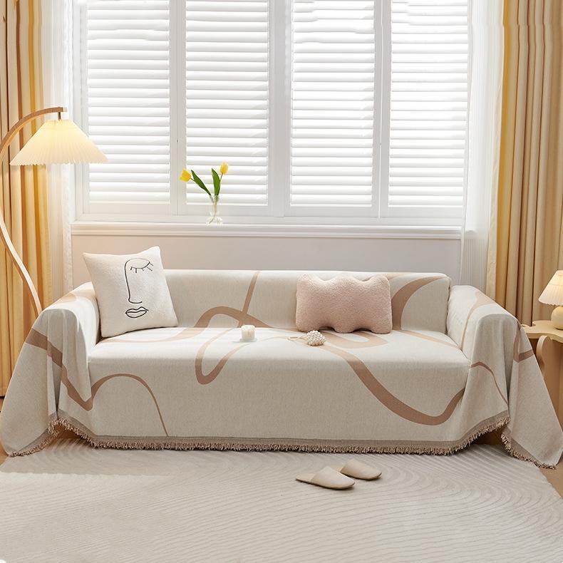 Nordic Minimalist Sofa Towel Full Coverage Anti Cat Scratching Couch Protector Cover Living Room Decoration Warm Tassel Blanket
