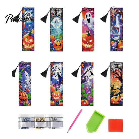 Stress Relief Handmade Projects Faux Diamond Art Bookmark Kit, Halloween Book Marker DIY Decorative Page Markers with Tassels Animal Bird Crafting Kit