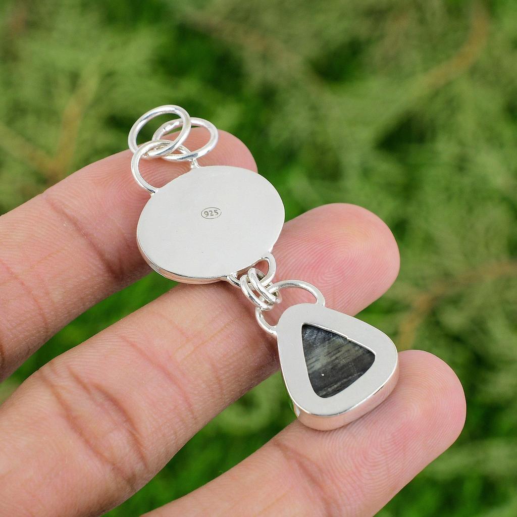 Daughters Day Sale Trillion Natural Silver Leaf Jasper Sterling Silver Pendant