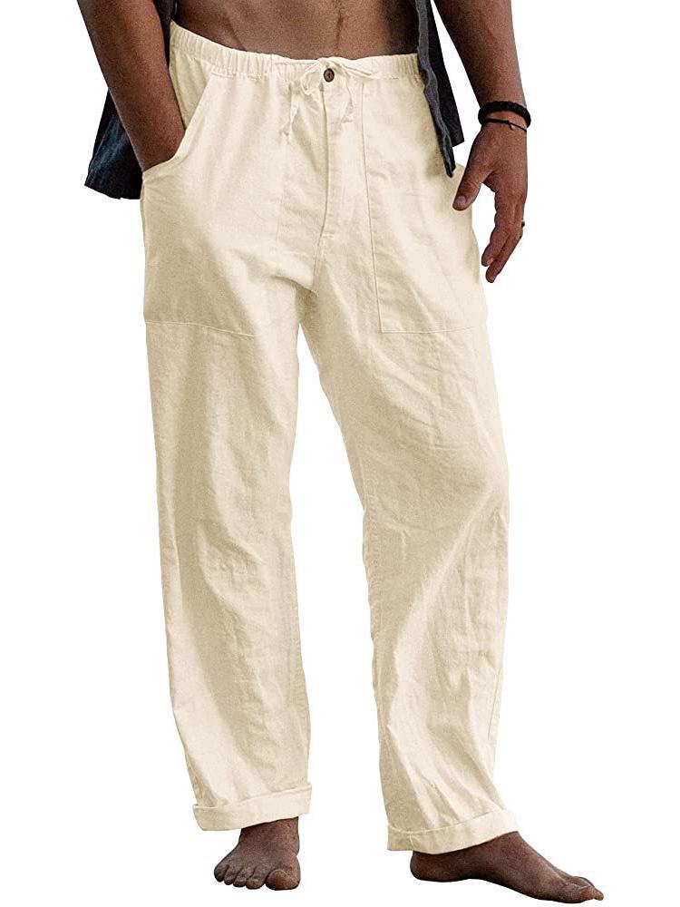 2026 Men s Linen Yoga Beach Pants: Casual Summer, Loose Fit, Drawstring Waist, with Pockets S