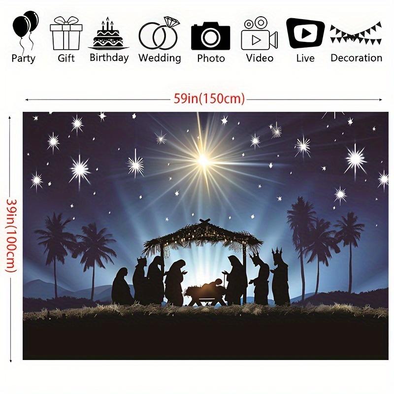 Background Cloth for Baptism Celebration - Shepherd and Jesus Birth Night Scene No Power Required