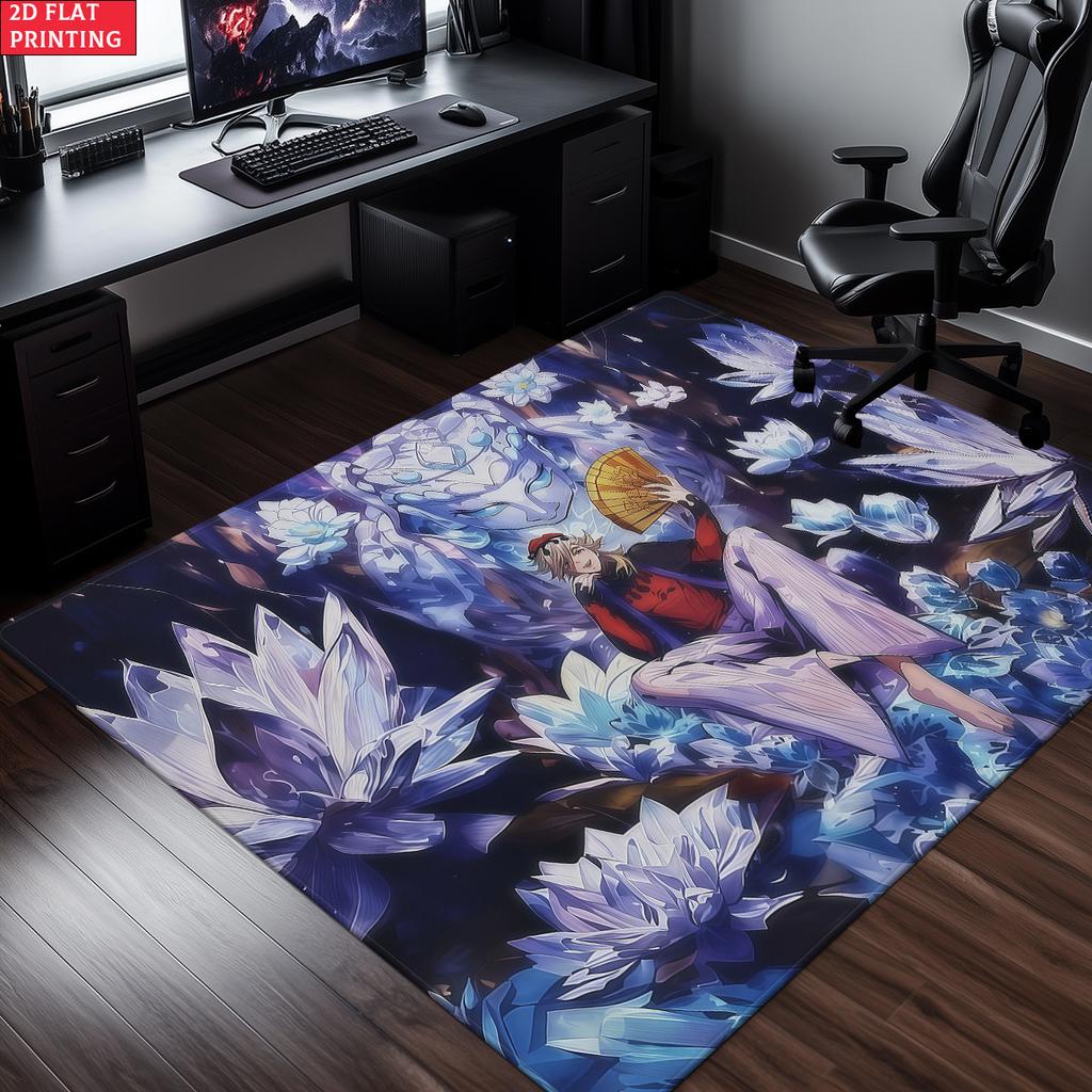 Cool Anime Warrior Printed Rug,Crystal Flower Decorative Floor Carpet,Mat for Gamer Room,Bedroom,Living Room,Home Decor Gift