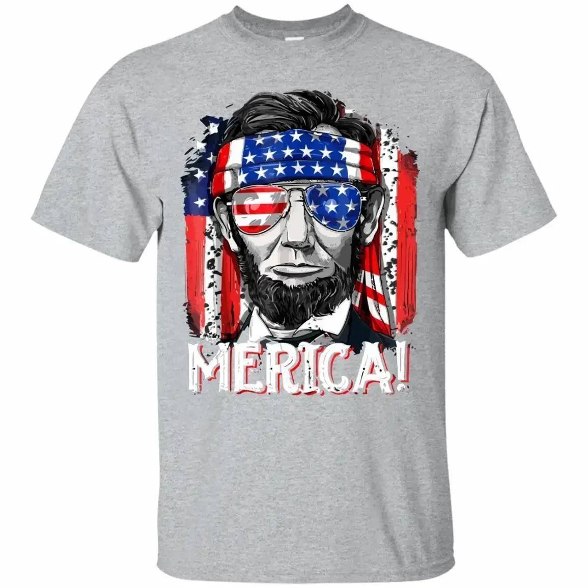 

4th of July American Flag Abe Lincoln Murica TShirt 100 Cotton ONeck Summer Short Sleeve Casual Mens Tshirt Size S3XL S