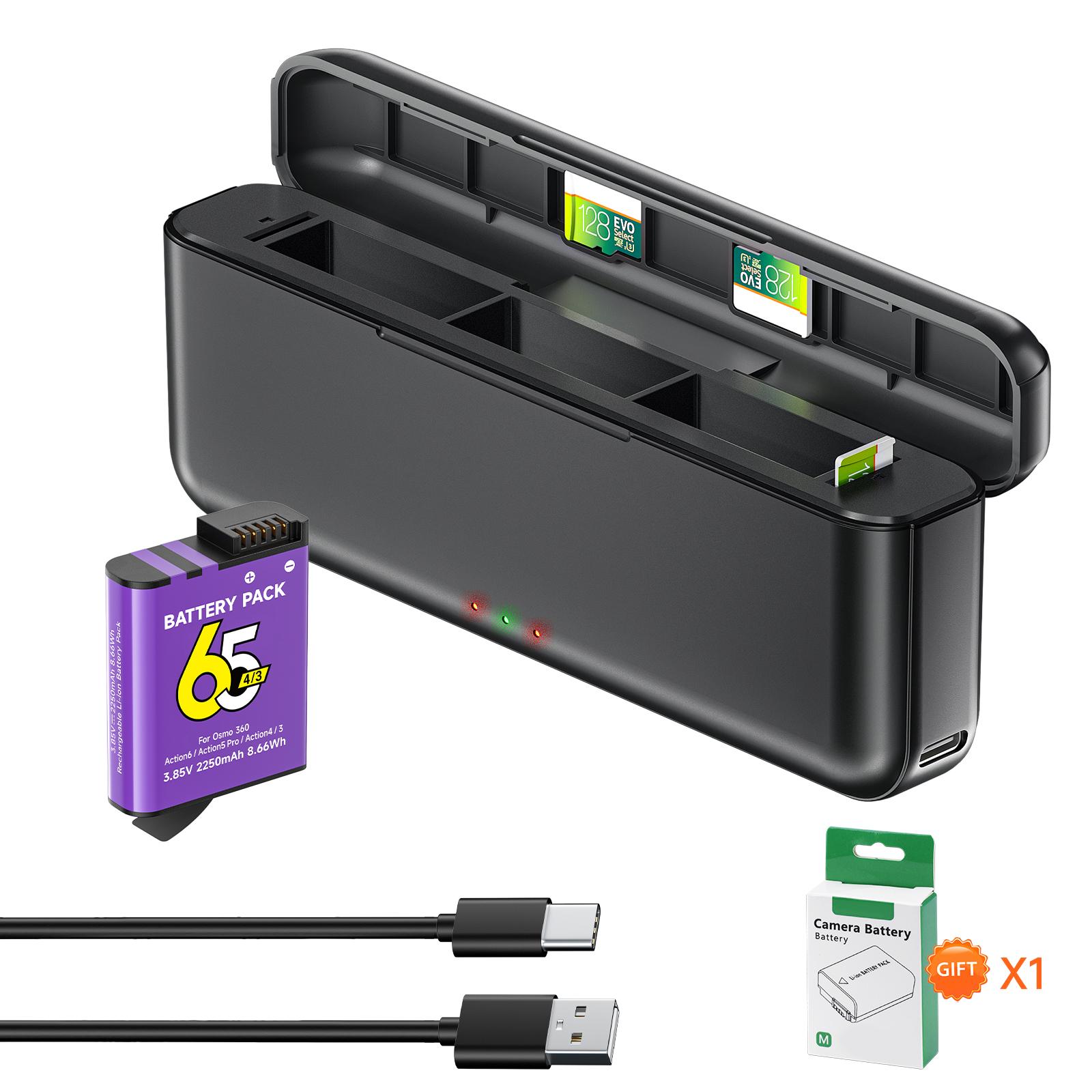 PALO 2250mAh Voor DJI Osmo Action 5 Pro Action 4/3 Camera Batterij met 3-kanaals snellader Voor DJI Osmo 360 Action 6 Accessoires 2pcs