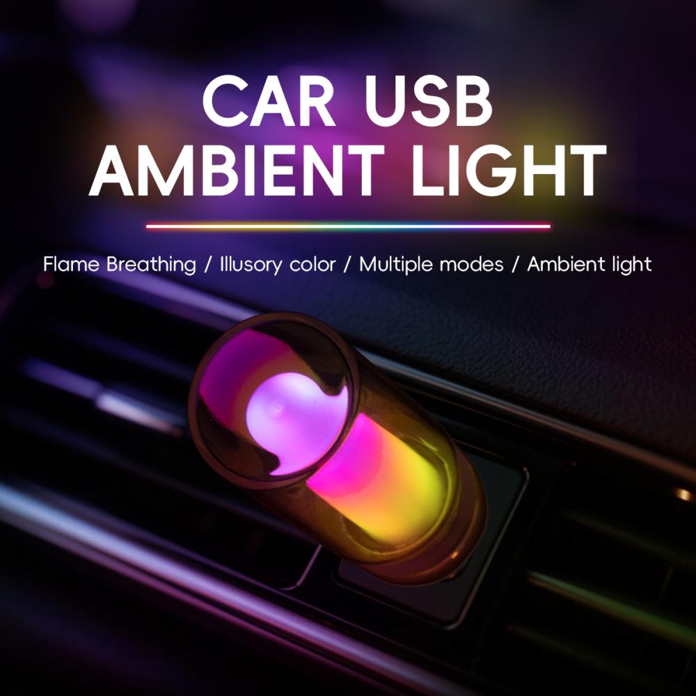 Car USB LED Rainbow Color Atmosphere Light LED Filament Lamp Portable Lighting Plug and Play Decorative Atmosphere Light