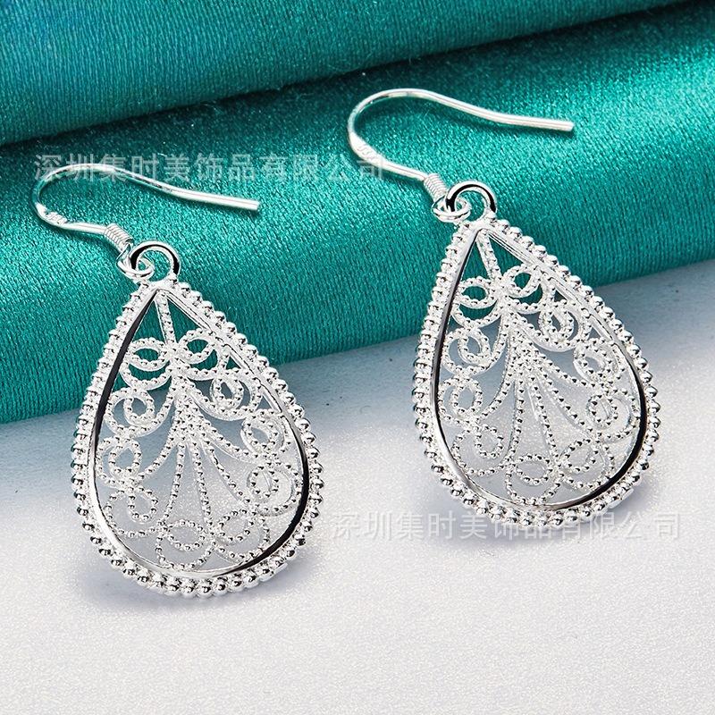Silver Teardrop Openwork Earrings, Trendy Women s Jewelry.