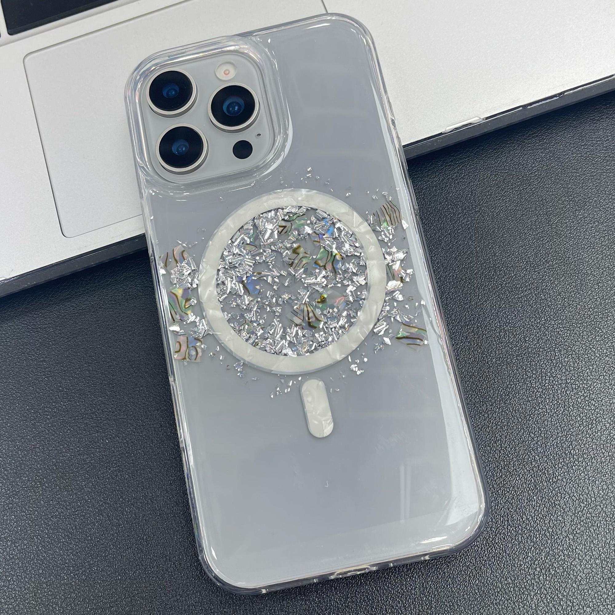 

MOBEST For iPhone 15 Pro Magnetic Case Shell Shape Glitter Design TPU+PC Phone Cover As Shown A