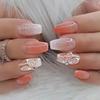 24Pcs Long Coffin False Nails with Love Rhinestone Design Pink French Ballet Fake Nails Manicure Tips Wearable Press on Nails