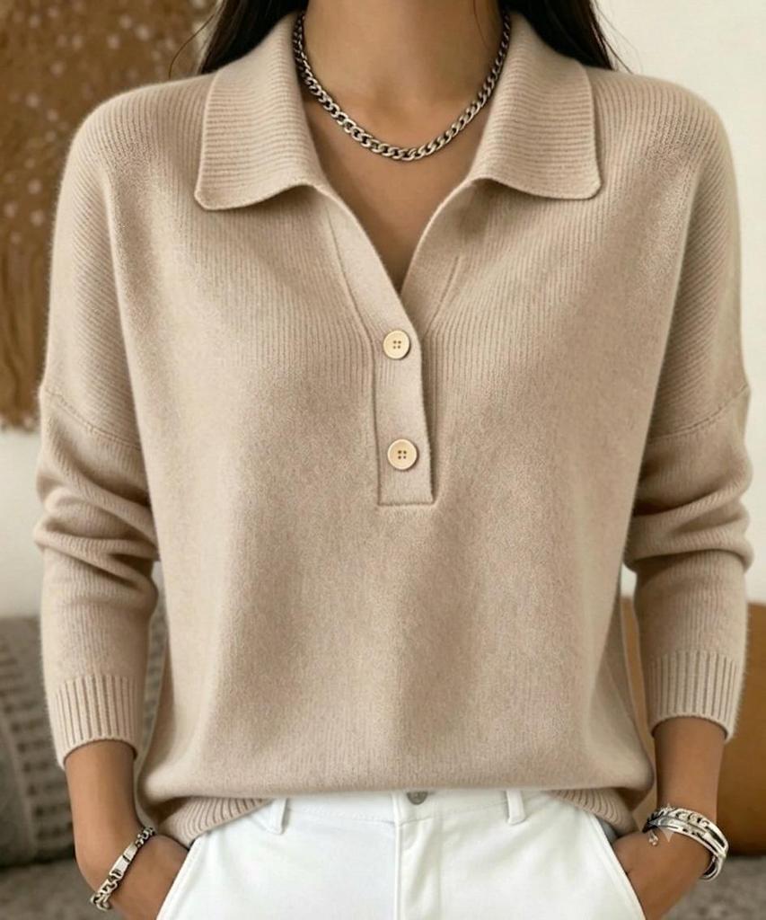 Maglione in Maglia da Donna Autunno/Inverno 2026 con Scollo a Revers - Vestibilità Larga, Casual, Design a Mezza Bottonatura