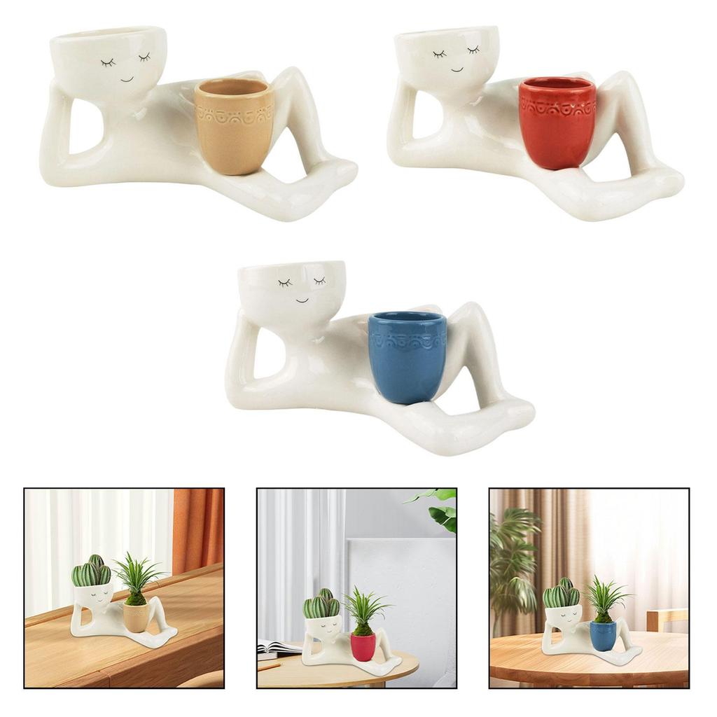 Side Lying Figure Planter Desktop Ornament for Small Plants Resin Plant Pot for Indoor/Outdoor Entrance Yard Balcony Living Room