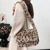 Fall Winter Faux Fur Leopard Tote Bag Large Capacity Shoulder Crossbody Students