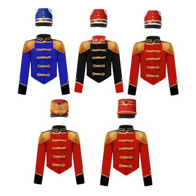 Boys Girls Drum Major Team Uniform Nutcrackers Costume Set Marching Band Tassel Jacket Coat Hat Outfits for Drummer Performance