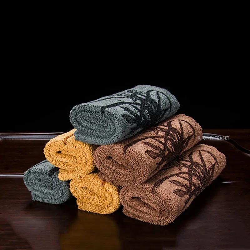 Chinese Flower Pattern Thickened Tea Towel Absorbent Water Rag Tea Napkins Cloth Table Teapot Coaster Tea Set Accessories