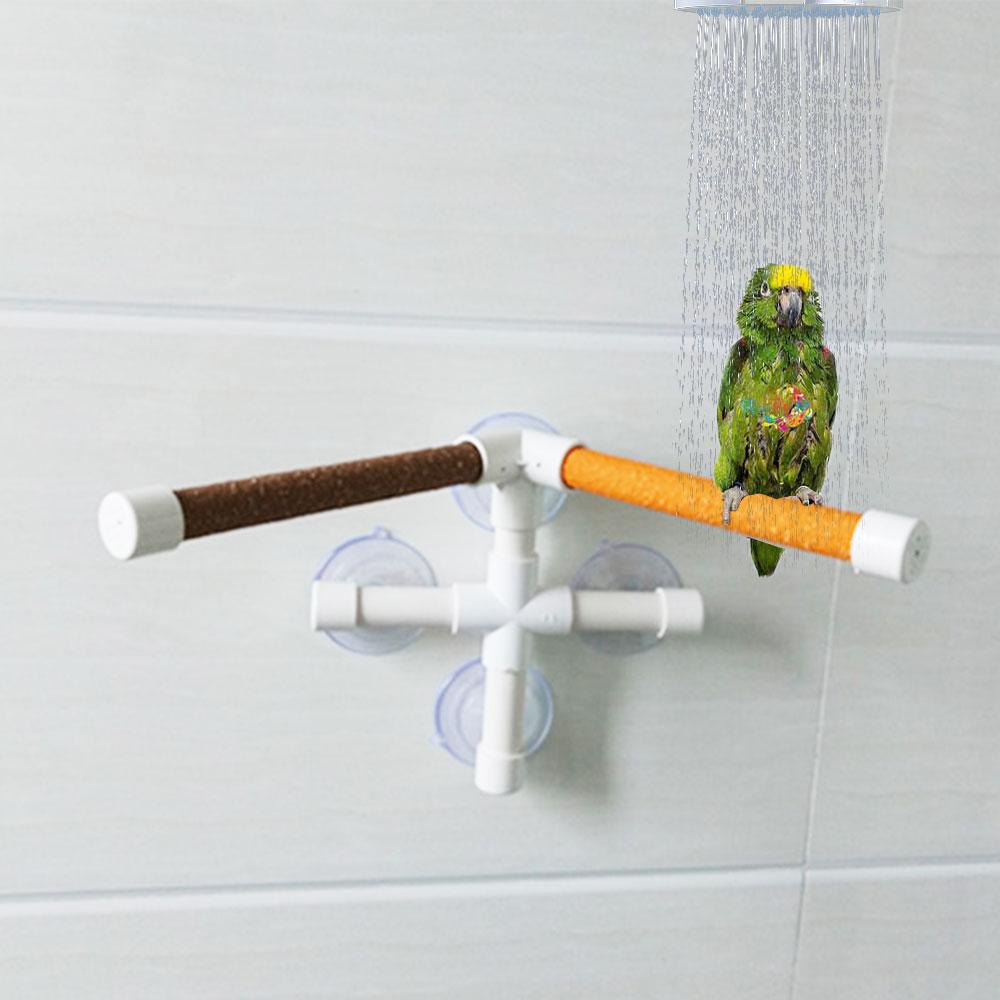 Saugnäpfe Haustier Vögel Papageien Baden Dusche Stehplattform Stange Doppelter Klebestift Krallen Schleifhalter Station Interessante Sitzstangen