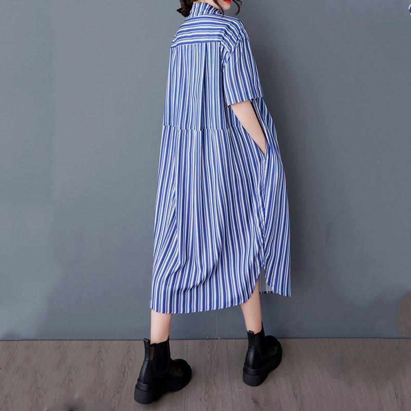 Short Sleeve Plus Size Vintage Stripe New In Dresses for Women Casual Loose Long Summer Dress