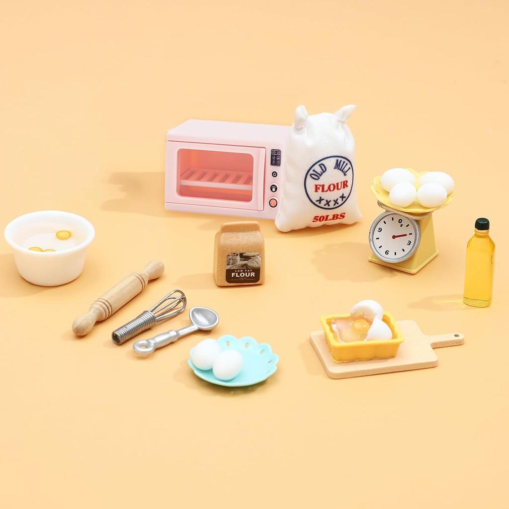 22Pcs Miniature Dollhouse Accessories Mini Stuff with Stand Mixer Kitchen Scale Flour Rolling Pin for Dollhouse Kitchen Toys