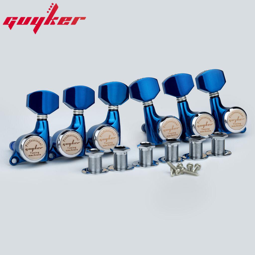 Guyker Guitar Locking Tuners Electric Guitar Machine Heads Tuners Blue Chrome Guitar Tuning Pegs