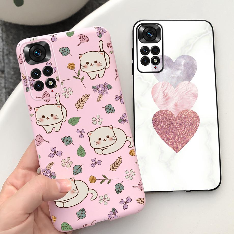 Für Xiaomi Redmi Note 11 4G Hülle Weiches Flüssigsilikon Süße Katze Schöner Stoßfänger Fundas Für Xiaomi Redmi Note 11 Pro Note11s 4G 5G