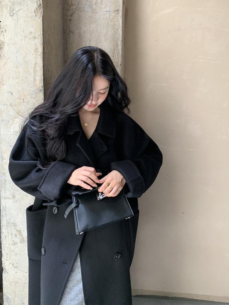 

Женское шерстяное пальто 2024: Пальто высокого класса свободного кроя с воротником-стойкой на осень/зиму Large