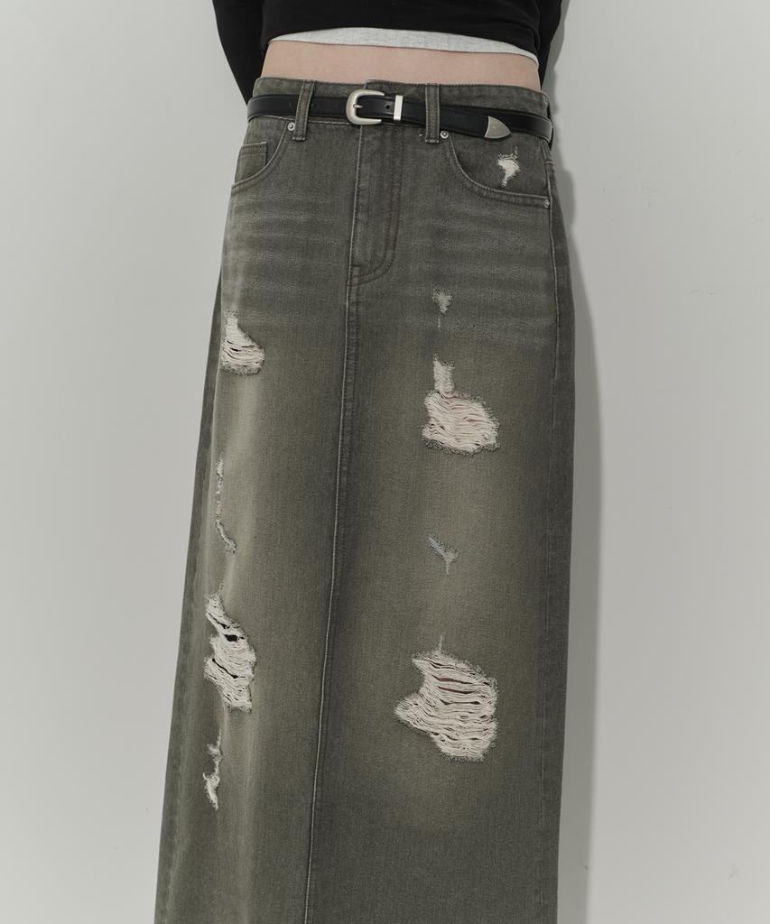 Musinsa Standard Woman Women'S Pigment Distressed Maxi Skirt [Khaki]