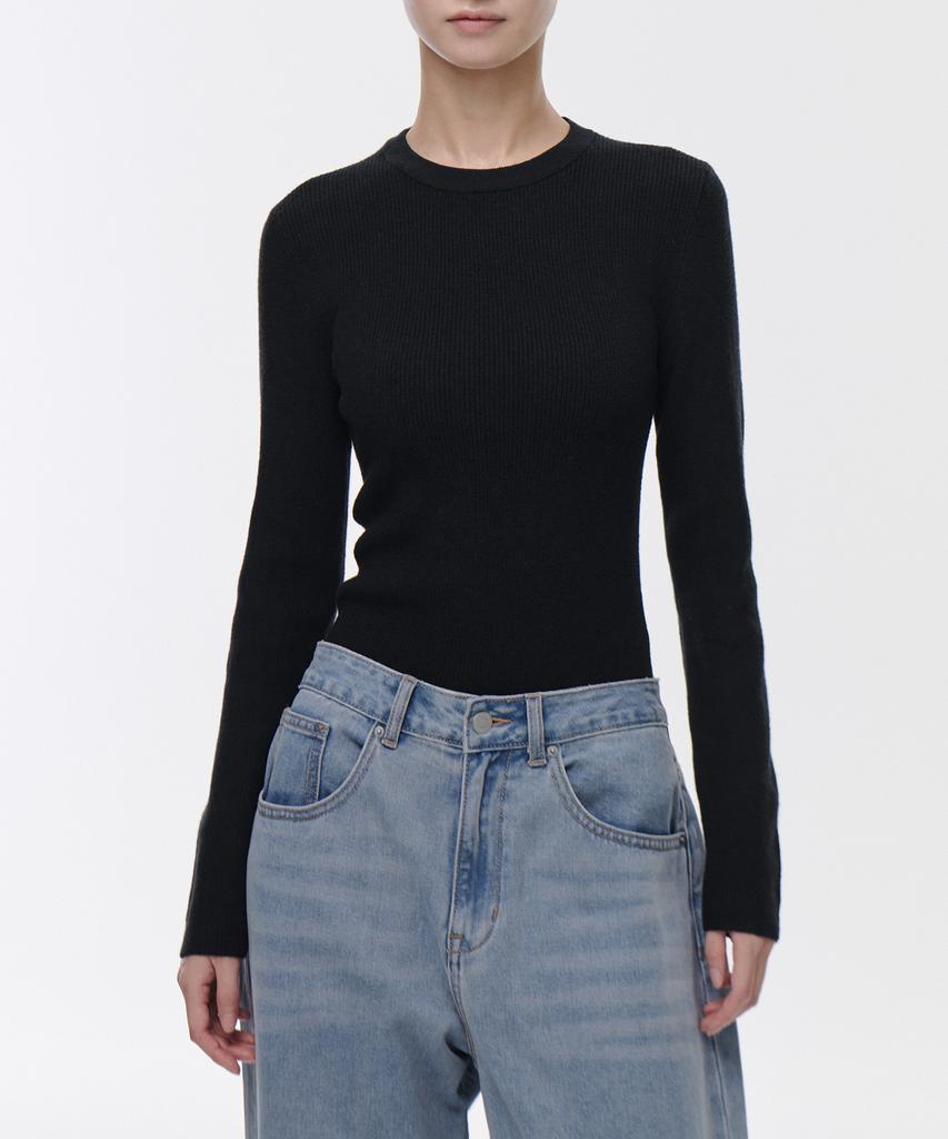 MUSINSA STANDARD WOMAN Women'S Ribbed Slim Crew Neck Knit [Black]