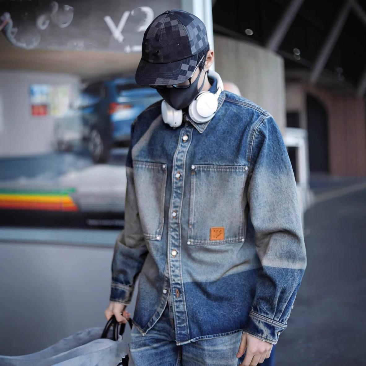 

Cross-Border Unisex Star Badge Lapel Shirt & Jeans Set 46