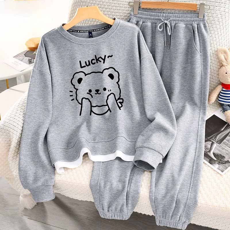 Women Suits Sets Large Size Pullover Sweatshirt Pants Thickened Top Longs Pants Two-piece Oversize 2PC Suit