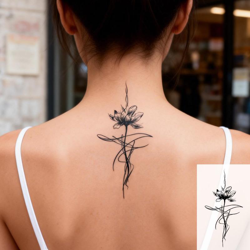

Linework Flower Herbal Temporary Tattoo Stickers, Long-lasting Waterproof for One to Two Weeks, Fake Tattoo for Women, Arm, Leg
