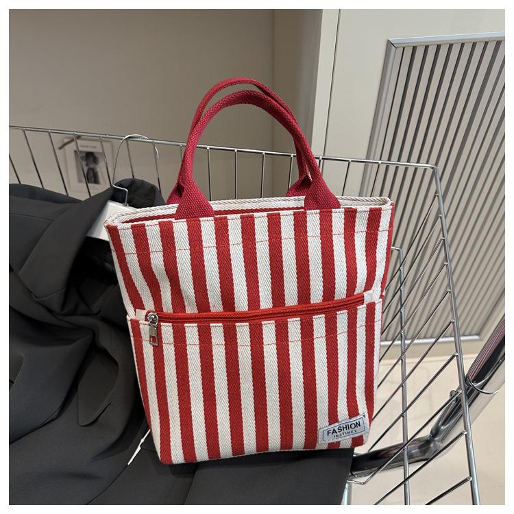 Contrasting Stripes Large Capacity Handbag Women's 2025 Spring New Fashion Mommy Canvas Tote Shoulder Bag
