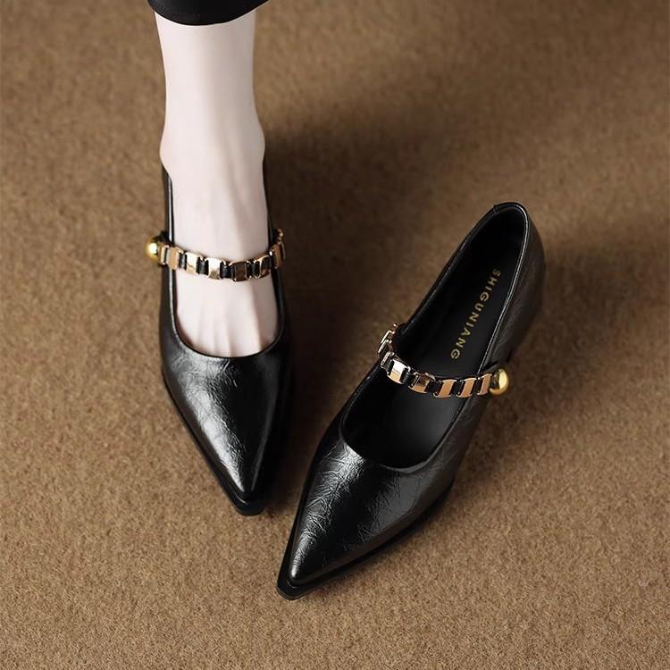 High heels women's 2025 new pointed French super beautiful Mary Jane women's shoes Maillard spring and autumn thick heels single shoes