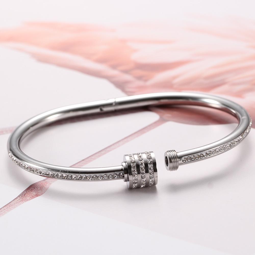 European & American 65MM 18K Gold Stainless Steel Bracelet with Ceramic Clay & Rhinestone Inlays