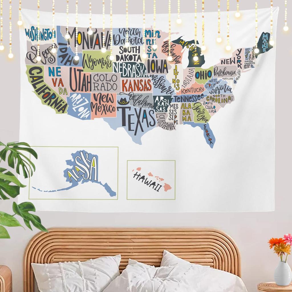 Appeso a Parete per Bambini Studenti, Territorio Geografico Pittorico dell'America Arazzo Educativo per Aula Scolastica Dormitorio Camera da Letto