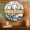 2D Flat, 1pc Round Aluminum Hanging Sign, Ghost Spider Web with "Hey Boo" Word Design, Suitable for Halloween & Christmas Wall Decor, Multi-Holiday