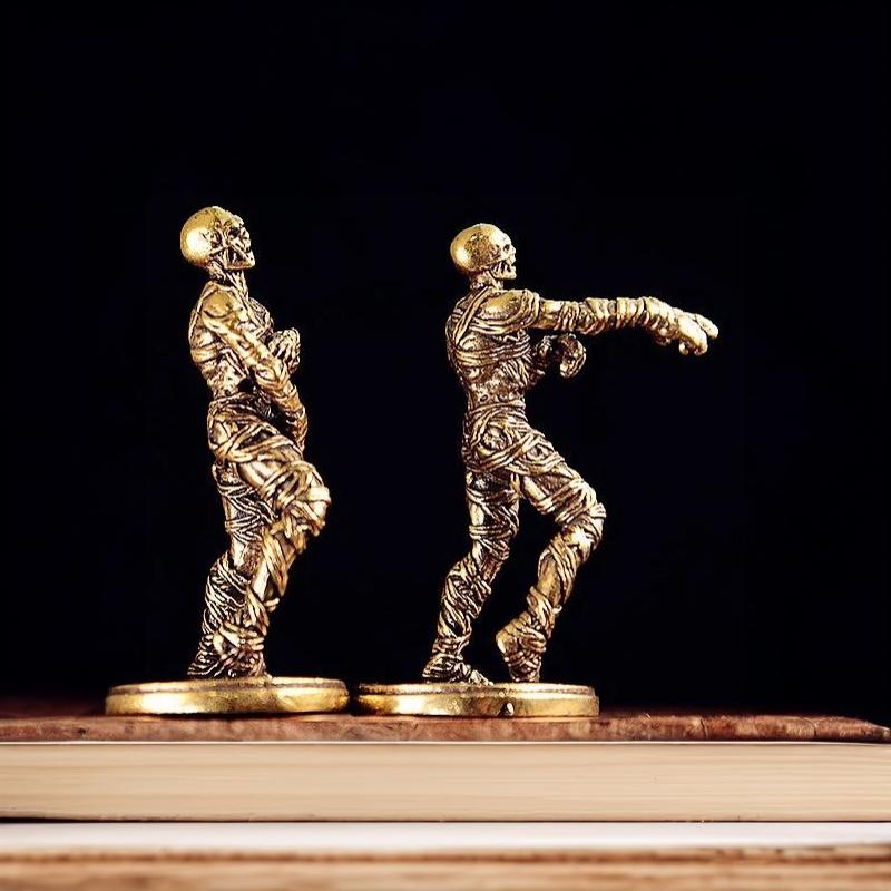 Brass Walking Dead Figurine Vintage Golden Zombie Miniature Collectible Solid Craft for Home Office Shelf Decor Gift