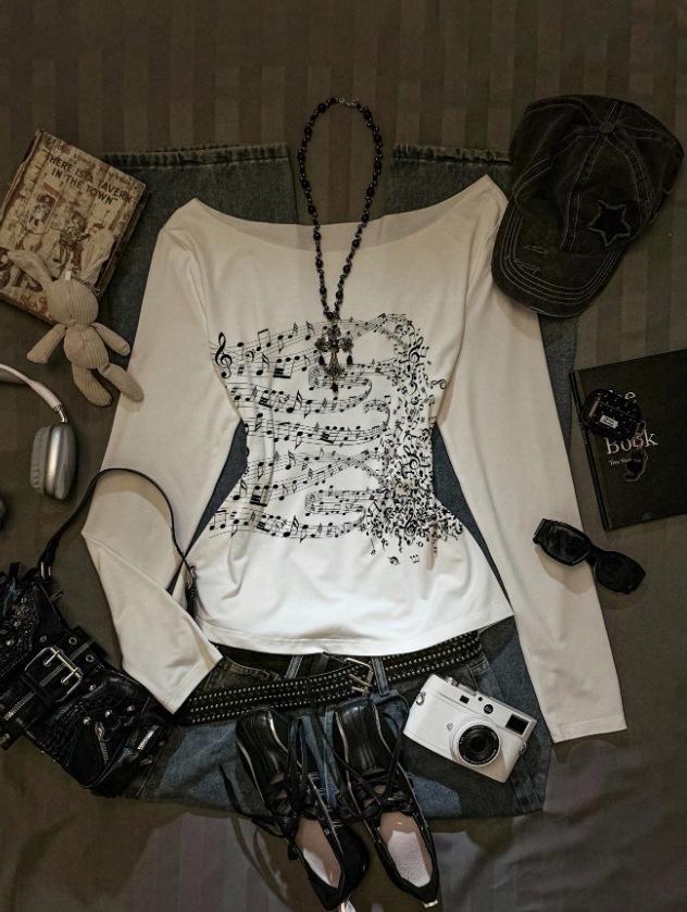 Neuer Europäischer & Amerikanischer Y2K Mode Schlank geschnittener Langarm Damen Pullover T-Shirt