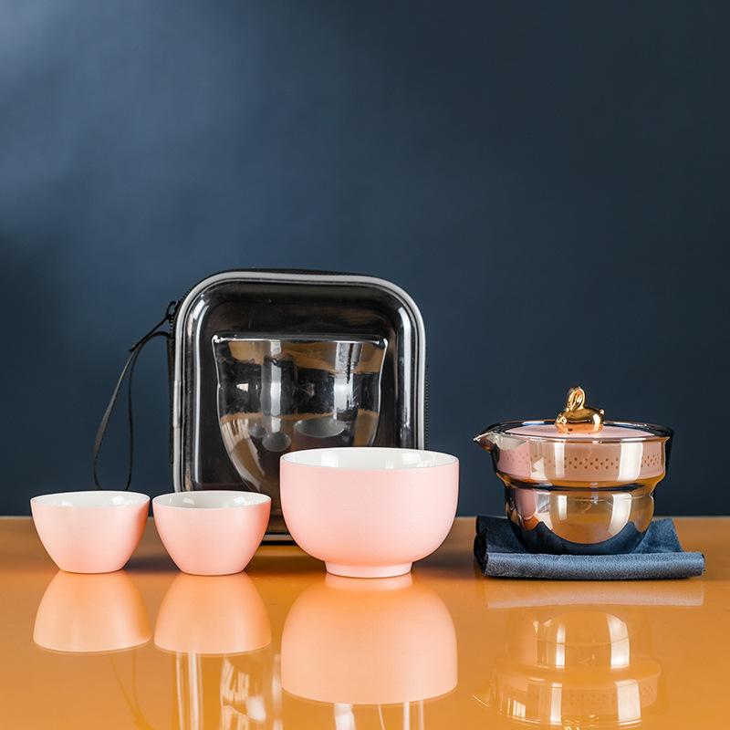 Outdoor Portable Travel Tea Set, One Pot, Three Cups, Express Cup, Tea Maker, Mid-Autumn Festival Year of the Rabbit Commemorative Gift