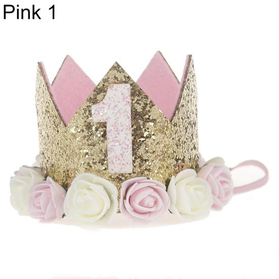 Baby Girl Crown Letter Shiny Sequins Flower Headwear Birthday Festival Headband