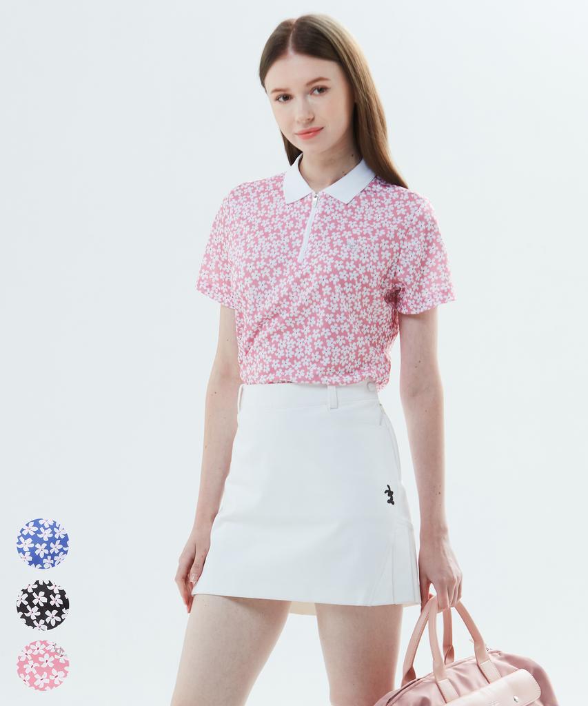 BHPOLOCLUB Women'S Summer Blooming Flower Collared Short Sleeve Tee 3 Colors Ts642