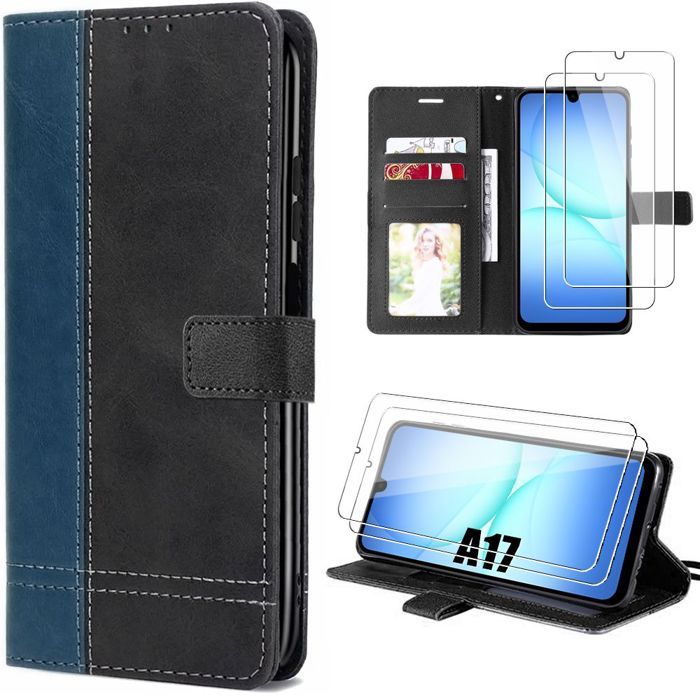 Coque de Protection - BOOLING - pour Samsung Galaxy A17 5G/4G - Effet Cuir Bicolore - Antichoc - 2 Vitres Trempées