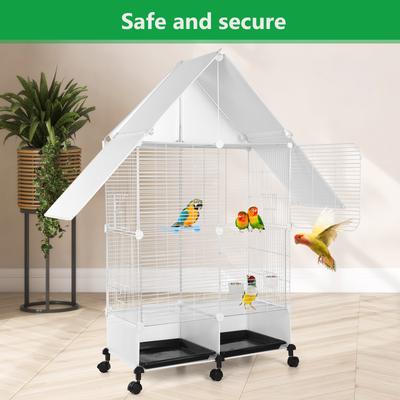 Vogelkäfig mit Rollständer Hausform Vogelkäfig Groß 2-stöckiger Vogelkäfig mit Schloss Vogelvilla für mittelgroße & große Vögel